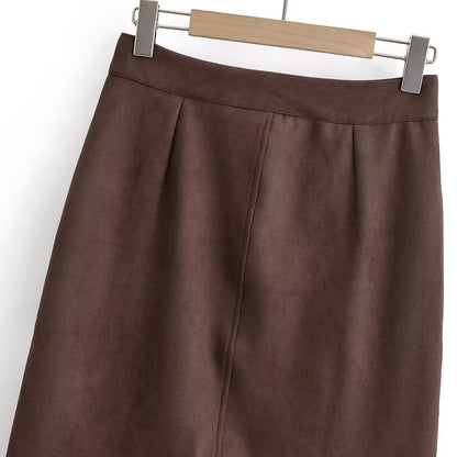 Versatile and versatile suede material women's long skirt