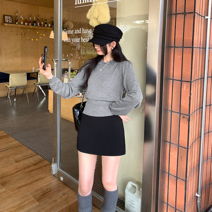 Unique White Peter Pan Collar Knit Bodysuit for Women,Waist-Cinching, Slimming Inner Layer Top