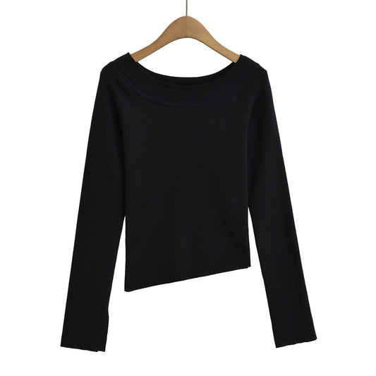 One neck slanted shoulder, off shoulder elastic slim fit top