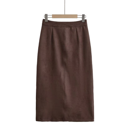 Versatile and versatile suede material women's long skirt