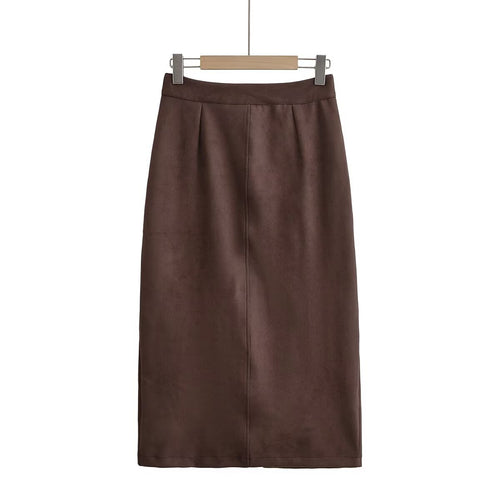 Versatile and versatile suede material women's long skirt