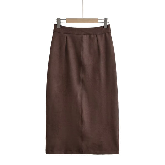 Versatile and versatile suede material women's long skirt