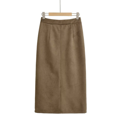 Versatile and versatile suede material women's long skirt
