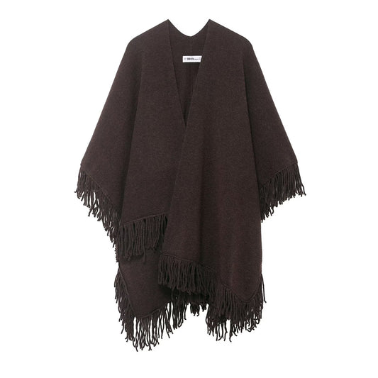 Tassel embellished knitted cloak jacket