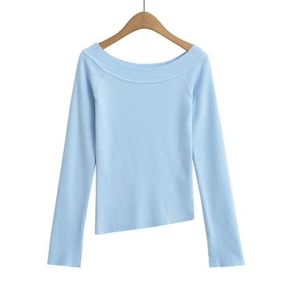 One neck slanted shoulder, off shoulder elastic slim fit top