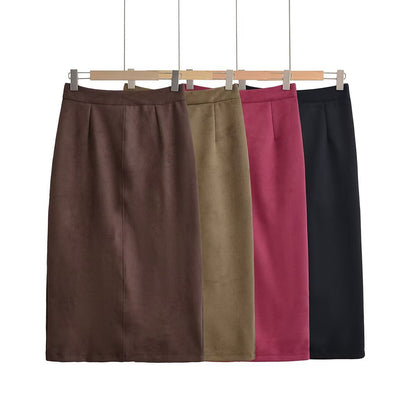 Versatile and versatile suede material women's long skirt
